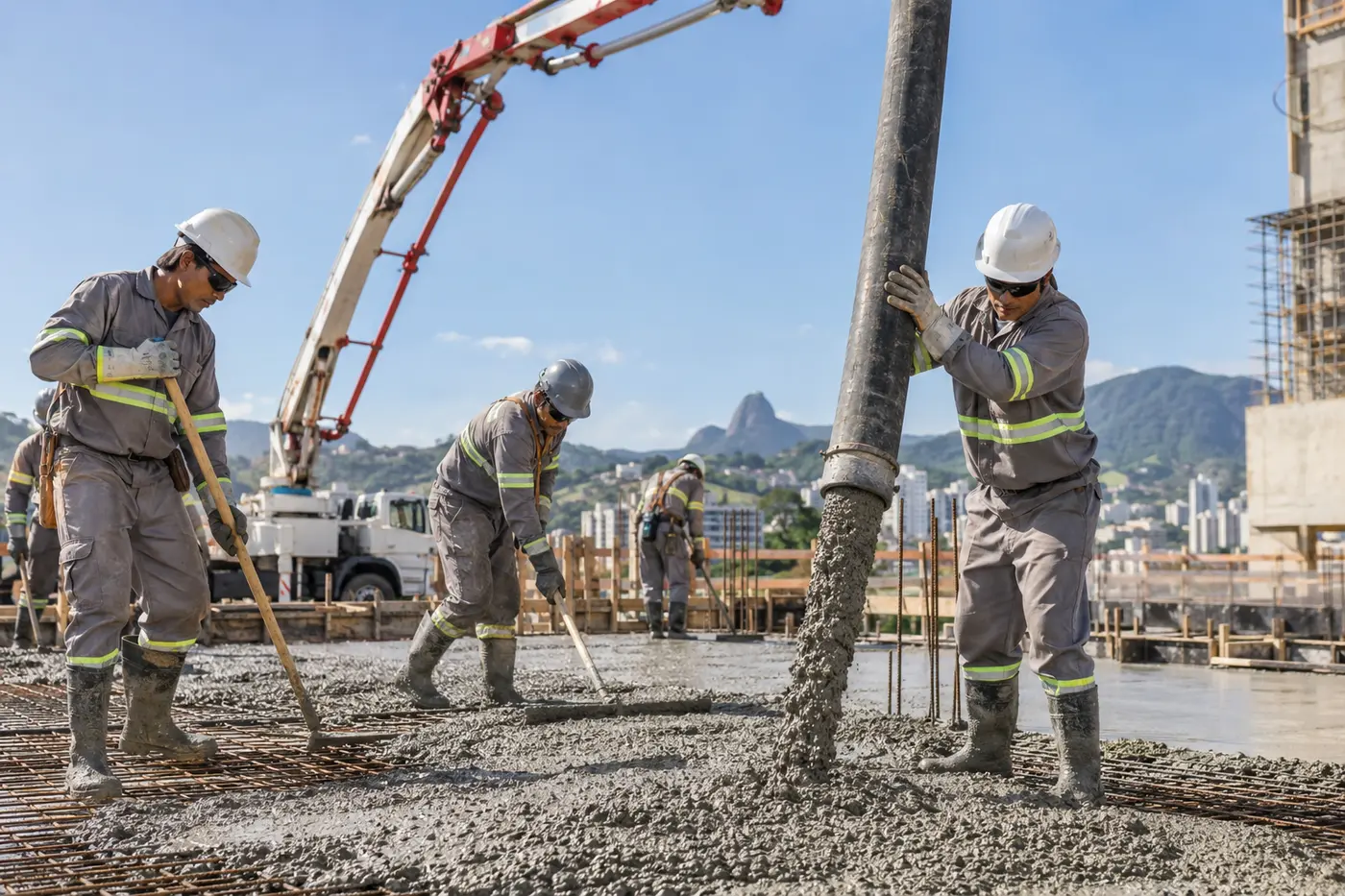 Bombeamento de concreto em obra
