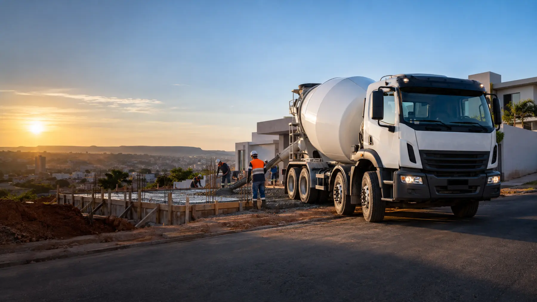 Caminhão betoneira atendendo obra em Novo Gama